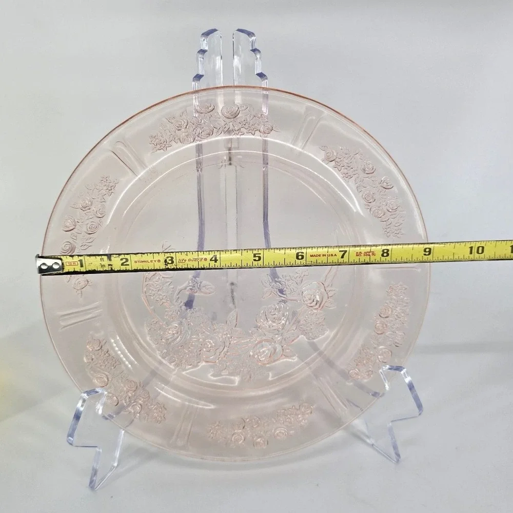 Vintage Pink Depression Glass Dinner Plate Rose Garden‎ Floral Etched 9 Inch